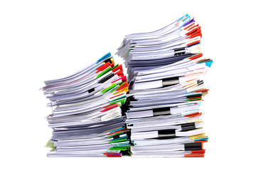 Stack of business papers isolated on white background