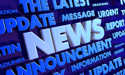 News Report Urgent Important Update Word Collage 3d Illustration