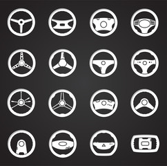Steering wheel related icon set on background for graphic and web design. Simple illustration. Internet concept symbol for website button or mobile app.