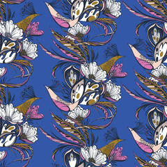 Obraz premium Paradise birds seamless eastern pattern