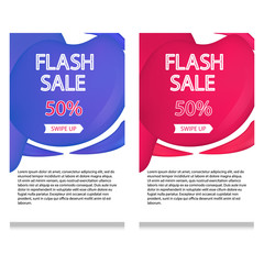 Vector Illustration Set of Dynamic modern geometric and fluid mobile for flash sale banners. Special offer and sale discount up to 50 template design with editable text.