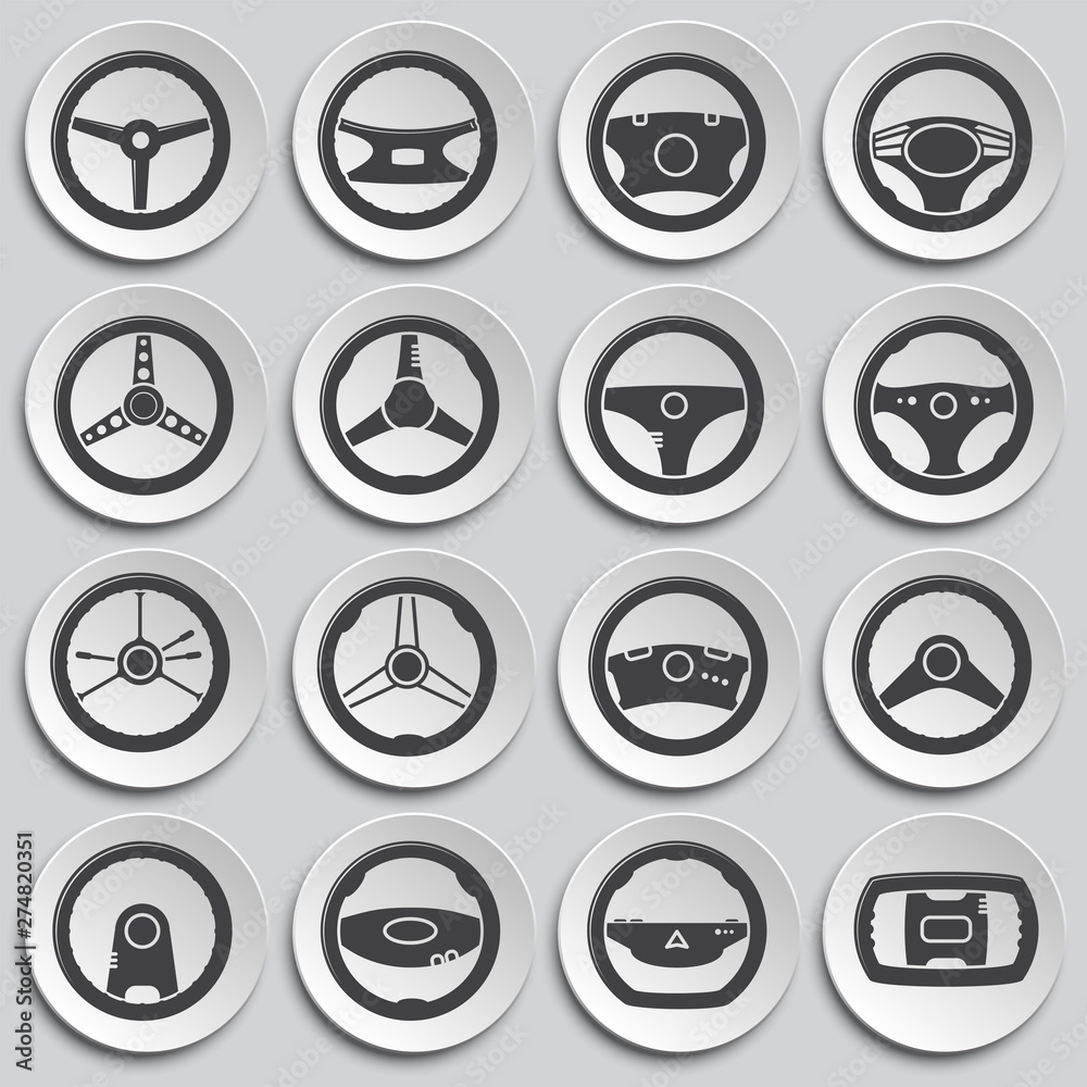 Poster steering wheel related icon set on background for graphic and web design. simple illustration. inter