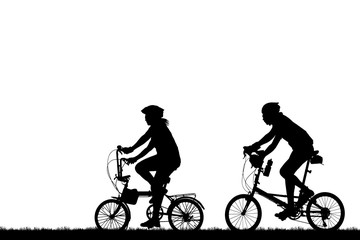 Fototapeta na wymiar silhouette vintage bike and love couple on white background