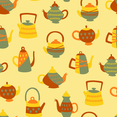 Pattern with Hand Drawn Doodle Teapots. Seamless Vector Pattern.