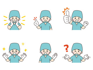 手術着を着た医師の男性セット