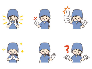 手術着を着た医師の女性セット