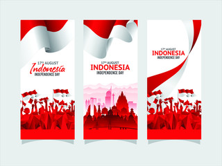 Vector red color Flat design, Illustration of flag for poster. 17th August Indonesia Independence Day concept.