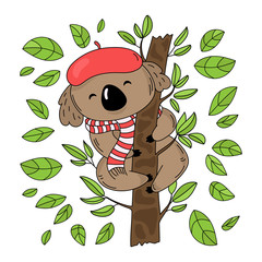 KOALA TREE Australian Forest Bear Animal Cartoon Fairy Tale Nature Illustration for Print Fabric and Decoration