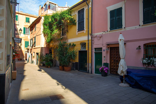 Fototapeta Beautiful streets of Sestri Levante, Genoa, Italy. Summer cityscape