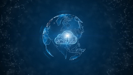 Fototapeta na wymiar Secure Data Network Digital Cloud Computing Cyber Security Concept. Earth Element Furnished by Nasa