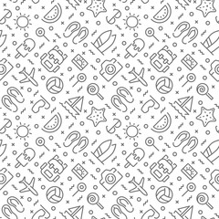 Summer seamless pattern with thin line icons