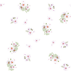 Field of white chamomile, great design for any purposes. Abstract bouquet design. Retro style.