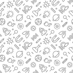 Science seamless pattern with outline icons. Vector eps 10