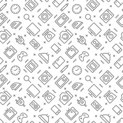 Household appliances seamless pattern with outline icons. Vector eps 10