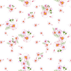Field of white chamomile, great design for any purposes. Abstract bouquet design. Retro style.