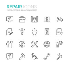 Collection of repair line icons. 48x48 Pixel Perfect. Editable stroke