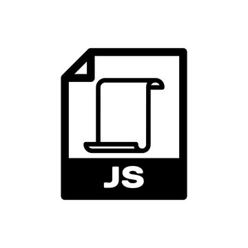 Black JS file document icon. Download js button icon isolated. JS file symbol. Vector Illustration