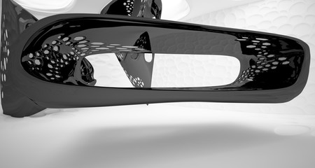 Naklejka premium Abstract white and black smooth parametric interior with window. 3D illustration and rendering.