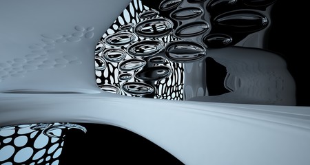 Abstract white and black smooth parametric interior with window. 3D illustration and rendering.