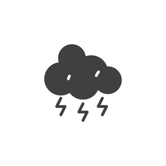 Lightning cloud vector icon. filled flat sign for mobile concept and web design. Thunderstorm cloud glyph icon. Stormy weather symbol, logo illustration. Vector graphics