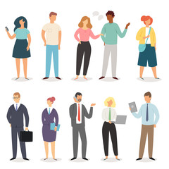 Cartoon people vector casual man woman person character worker businesswoman businessman with laptop tablet illustration set of human adult isolated on white background