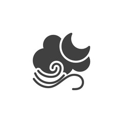 Moon with cloud and wind vector icon. filled flat sign for mobile concept and web design. Windy and cloudy night glyph icon. Forecast weather symbol, logo illustration. Vector graphics