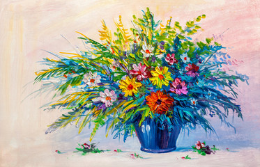 Oil painting a bouquet of flowers . - 274826773