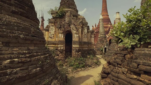 Bagan, Myanmar ancient temple ruins landscape in the archaeological zone
