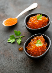 Red caviar in bowls