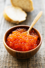 Red caviar in bowl