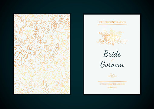 Vector golden wedding invitation templates