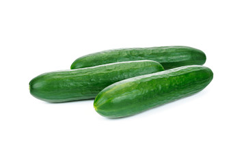 Group of tasty raw cucumbers from organic farm isolated on a white background in close-up (high details).