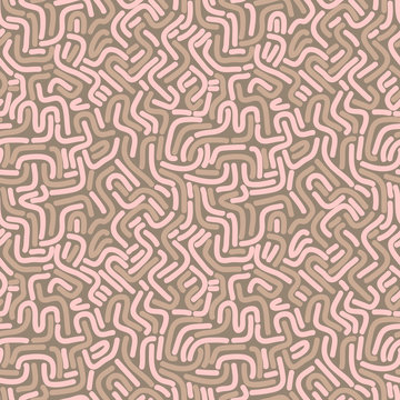 Abstract pattern with chaotic broken thick lines. Background with short thick curved lines. Curved short stripes similar to worms.