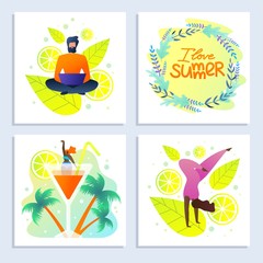 Bright Card with Inscription I Love Summer Flat.