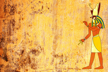 Grunge background with Egyptian god Horus image