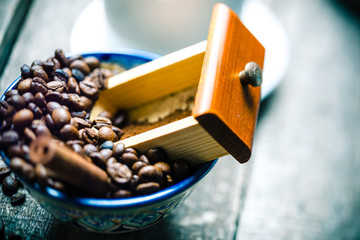 Roasted coffee beans in bowl
