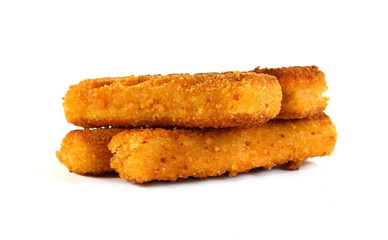 Crispy Fish fingers isolated on white background.