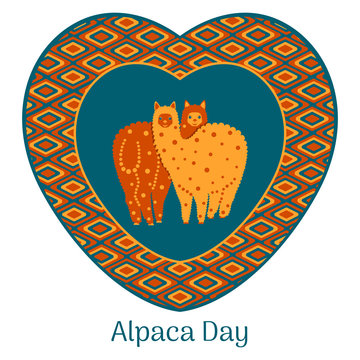 Alpaca Day. National holiday in Peru. Alpaca couple in love