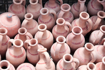 Fototapeta na wymiar Traditional turkish souvenirs - handmade clay jugs