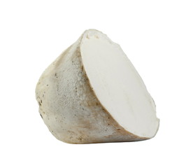 Sliced Mushrooms common puffball (Lycoperdon perlatum) isolated on white background. 