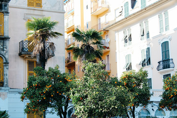 Fototapeta na wymiar Rapallo, Italy - 03 27 2013: View of the streets of a resort town Rapallo.