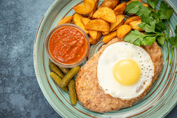 Homemade Steak and Eggs Breakfast with Potatoes