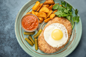Homemade Steak and Eggs Breakfast with Potatoes