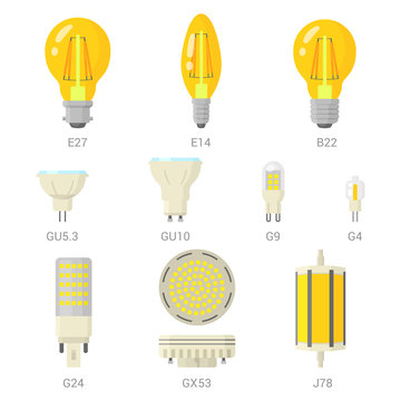 LED light lamp bulbs vector colorful icon set on white background