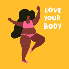 Fototapeta na wymiar Body positive concept. Love your body. Hand drawn vector illustration with lettering. Best for greeting card, t shirt, print, stickers, posters design.