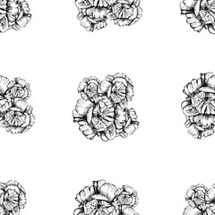 Vintage sketch card with hand drawn roses seamless. Modern vector illustration.