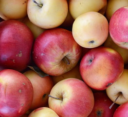 Apples on the market. Fresh organic red apples from the local farmers market. Apples background background texture seasoning Apples for sale. 
