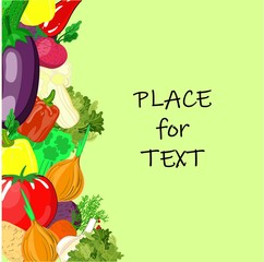 Colorful cartoon vegetables icons in round isolated on white. Vector illustration of fresh organic vegetable banner used for magazine, book, poster, card, menu cover, web pages..