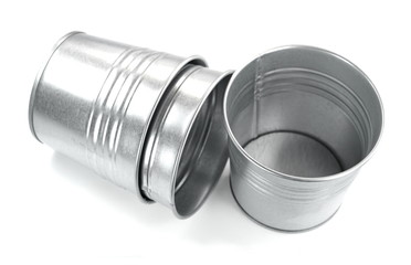 Metallic bucket. Isolated on white background. Galvanized metal bucket. 