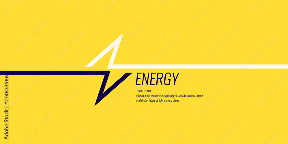 Wall mural linear image of lightning on a flat yellow background with text.